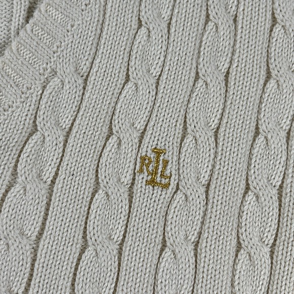 Lauren Ralph Lauren Sweater Cable Knit Cotton V Neck Ivory Cream Womens Large - Picture 8 of 8
